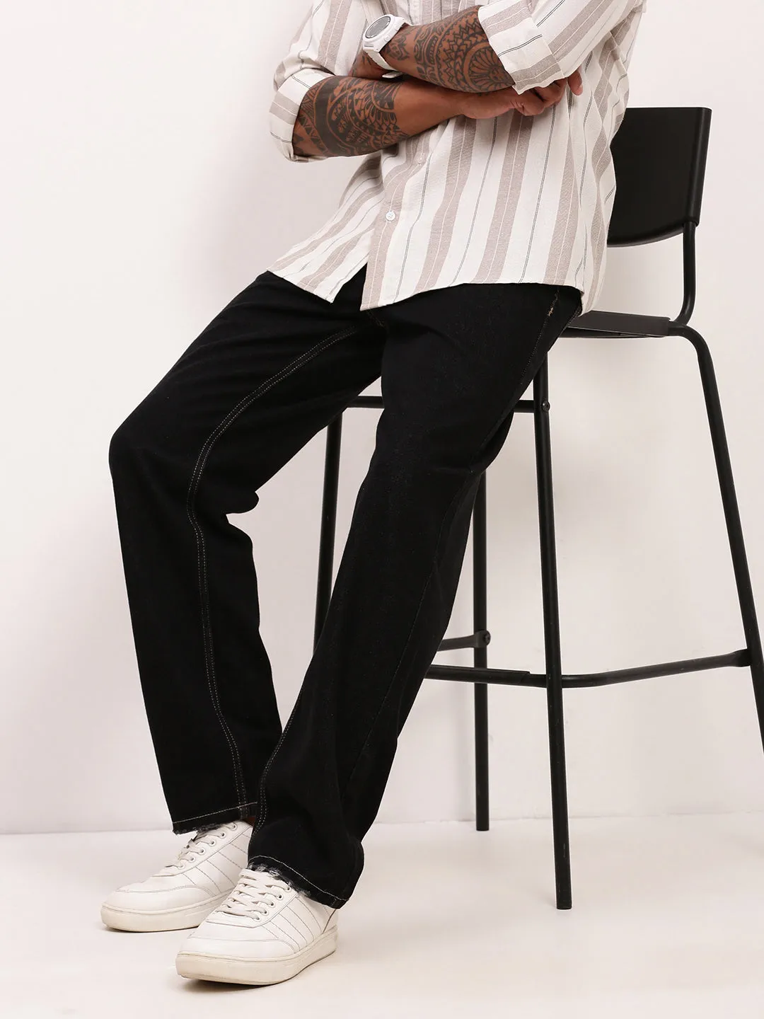 Popular Style Men's Black Solid Straight Fit Jeans