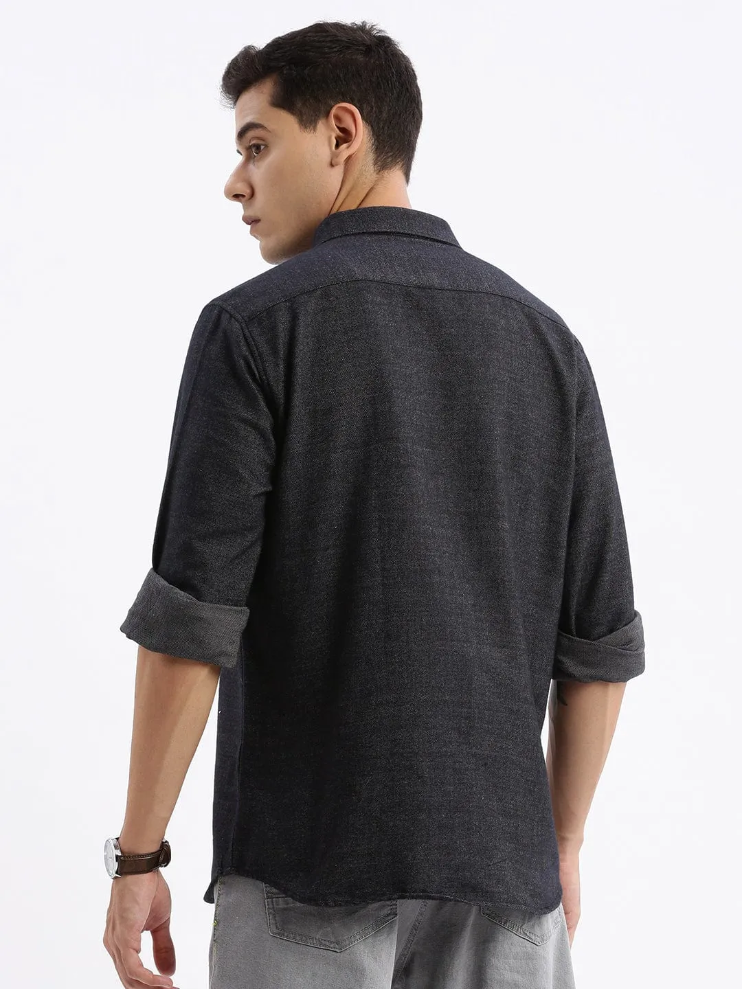 Desk Style Comfortable fit Men's Black Standard Slim Fit Cotton Casual Shirt