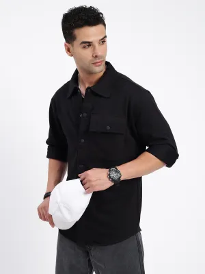 Clear Tone Men's Black Standard Slim Fit Opaque Casual Solid Shirt
