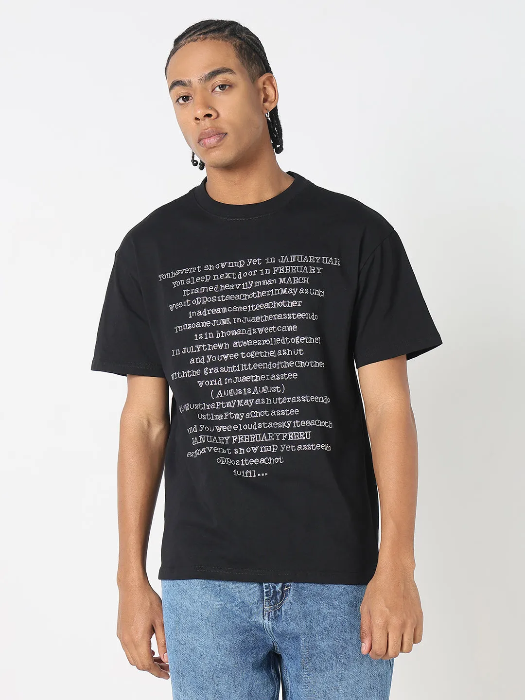Men's Black Stone Embellished Typography T-Shirt TagFreeDesign