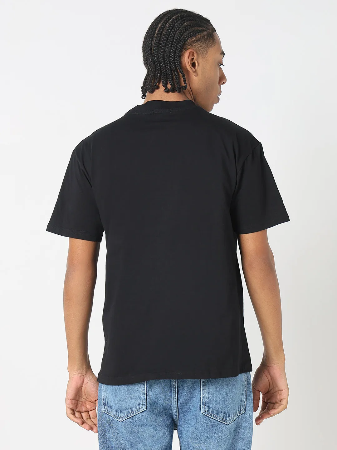 Men's Black Stone Embellished Typography T-Shirt Neat Edge EcoFriendly Dye