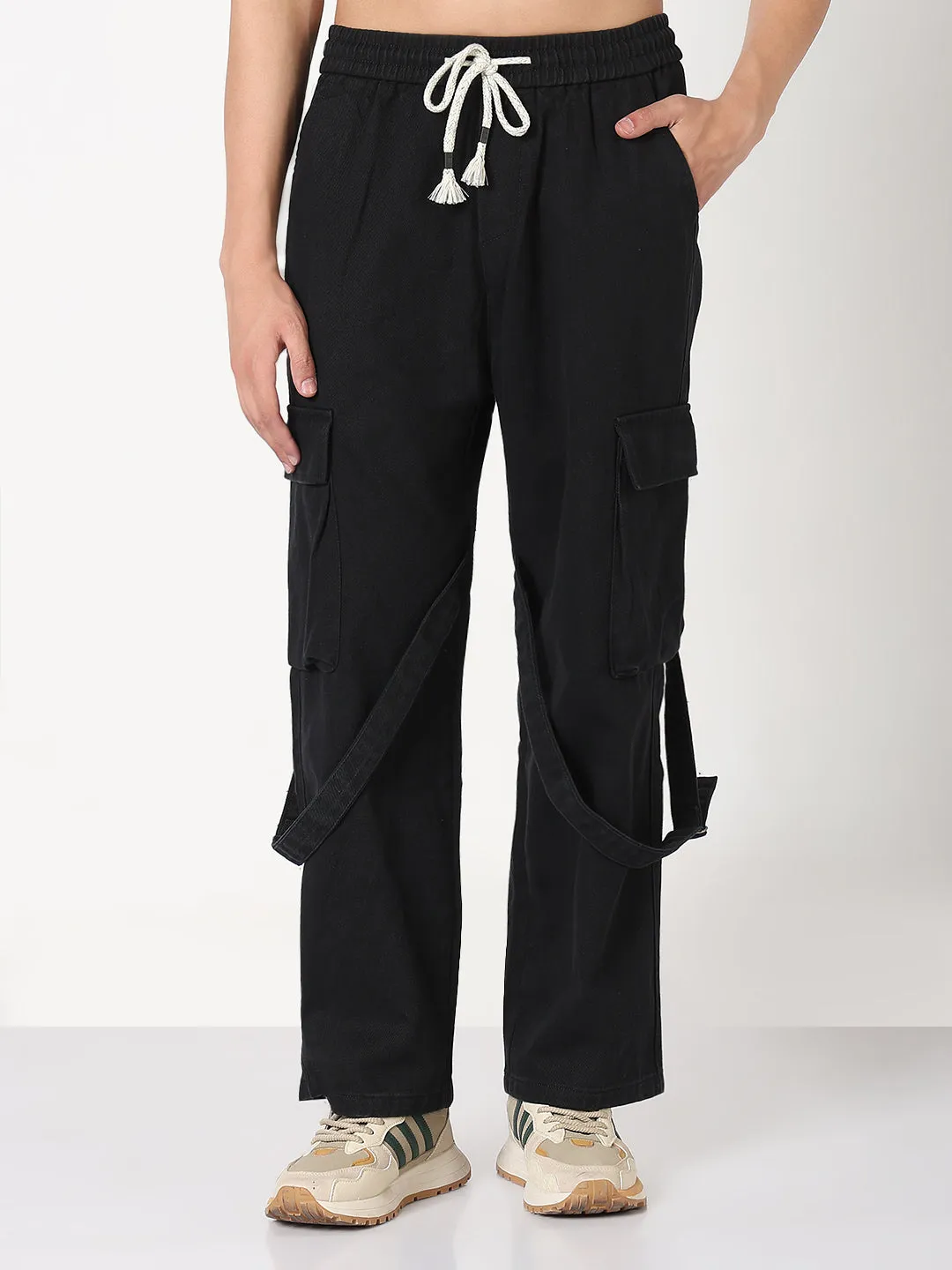 Men's Black Straight Fit Cargo Clean Look Jeans Artist Vibe Everyday Fresh casual