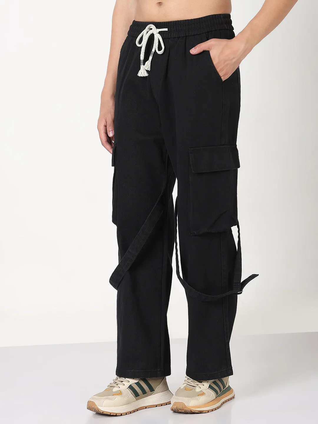 Teen Outfit Eco Friendly Travel Outfit Men's Black Straight Fit Cargo Clean Look Jeans