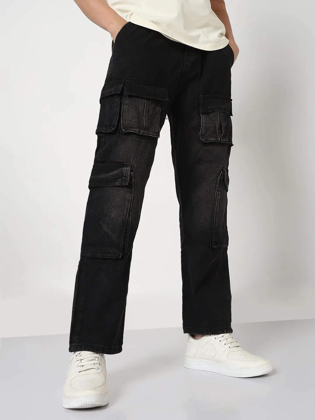 Daily Casual Men's Black Straight Fit Cargo Jeans