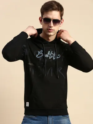 Men's Black Typography Printed Cotton Sweatshirt Running Gear Cool Comfort