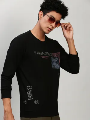 Men's Black Typography Printed Round Neck Cotton Pullover product urban style quotient Customer Satisfaction