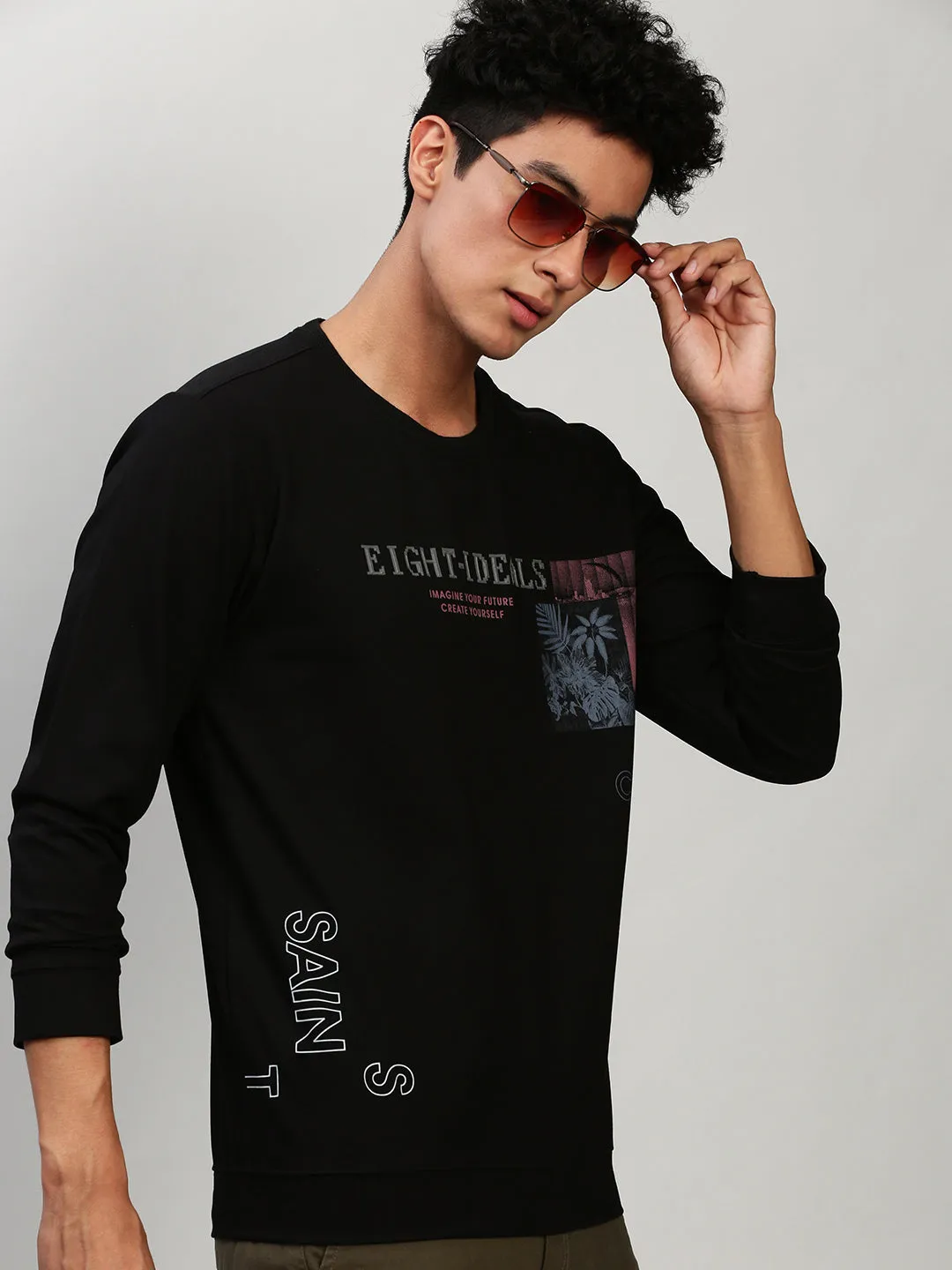 Men's Black Typography Printed Round Neck Cotton Pullover product urban style quotient Customer Satisfaction