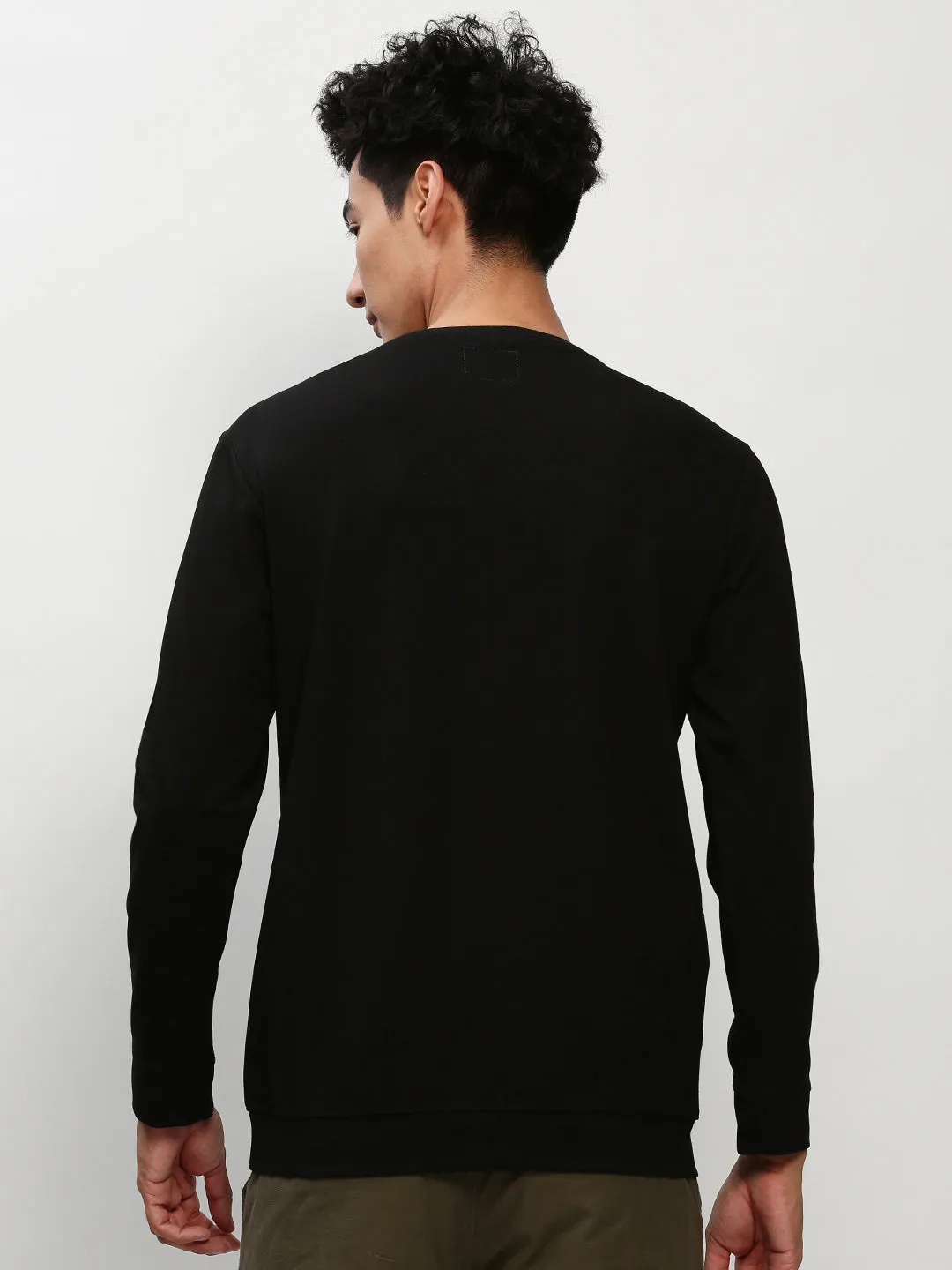 goes with shorts Lightweight Layer Men's Black Typography Printed Round Neck Cotton Pullover