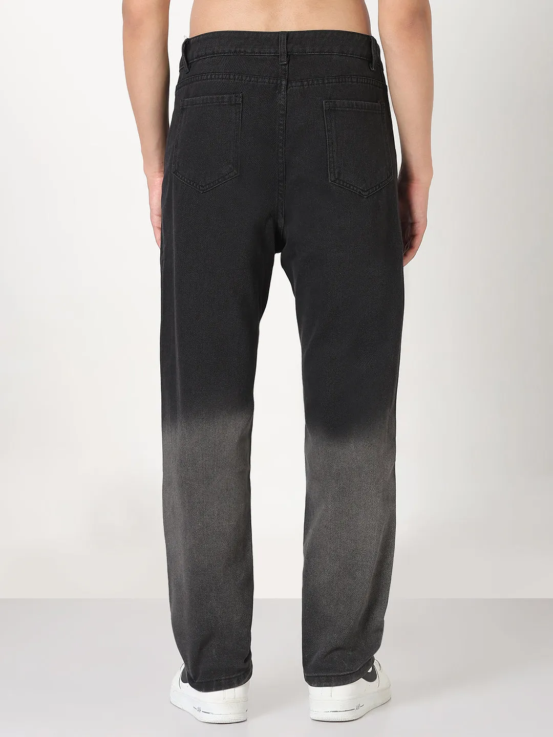 Men's Black Washed Straight Fit Ombre Jeans Comfortable Design Look