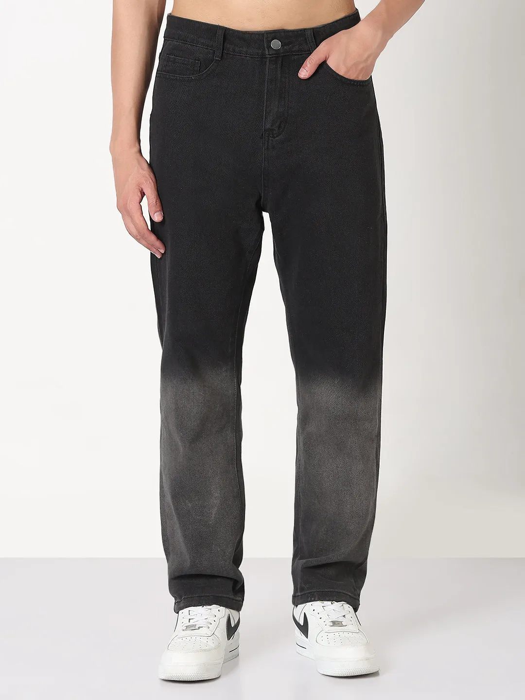 Trendy Choice Mood Fit Men's Black Washed Straight Fit Ombre Jeans