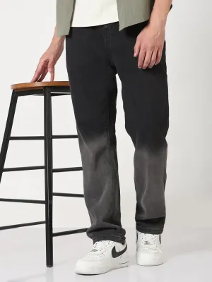 Men's Black Washed Straight Fit Ombre Jeans Eco Friendly Chill Outfit Road Trip