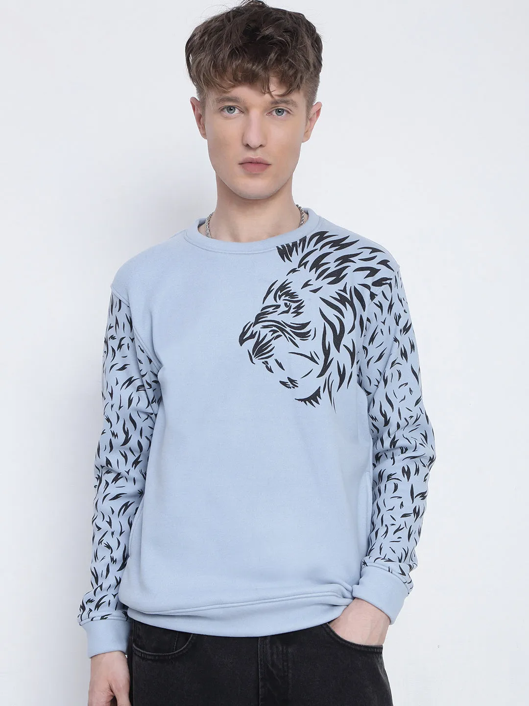Men's Blue Animal Print Sweatshirt zippered