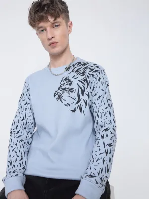 Men's Blue Animal Print Sweatshirt Vacation Style Business Ready