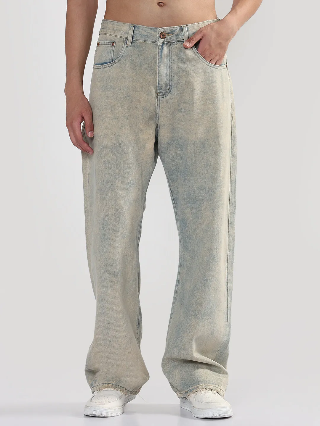 Men's Blue Baggy Fit Jeans Trend Setter Smart Casual Classic Wear Youth Style Student Outfit