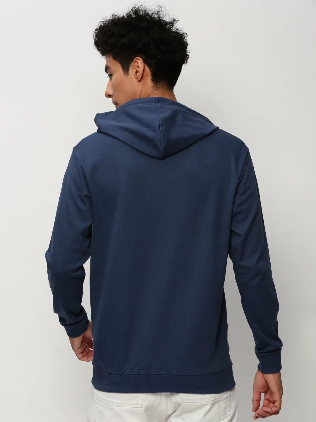 Men's Blue Graphic Printed Hooded Pullover swimming suitable
