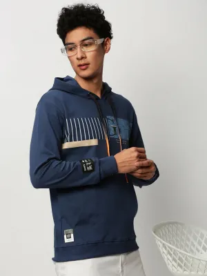 Men's Blue Graphic Printed Hooded Pullover product office appropriateness Lightweight Hoodie