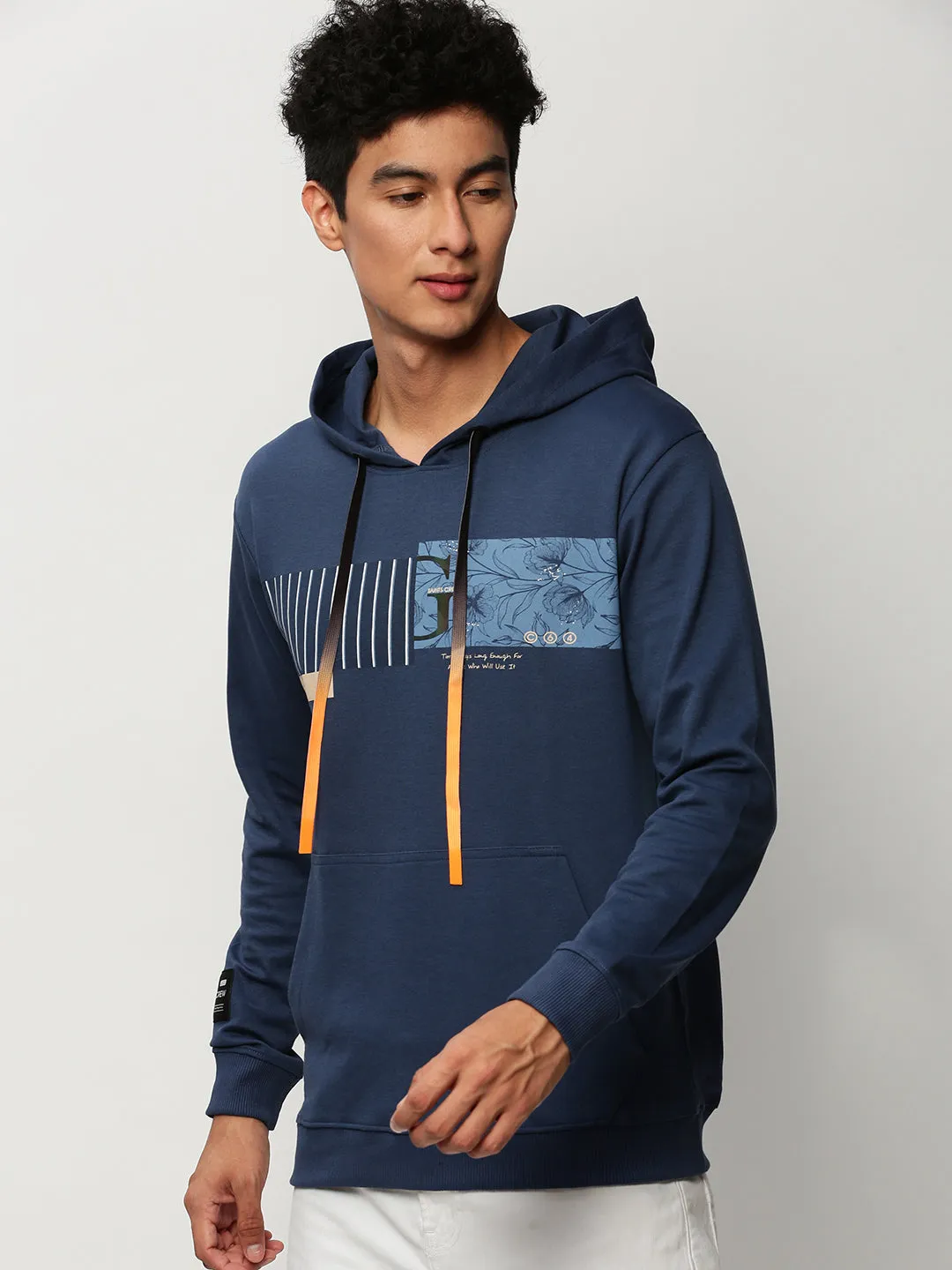 Men's Blue Graphic Printed Hooded Pullover Trendy Basics product ethical sourcing