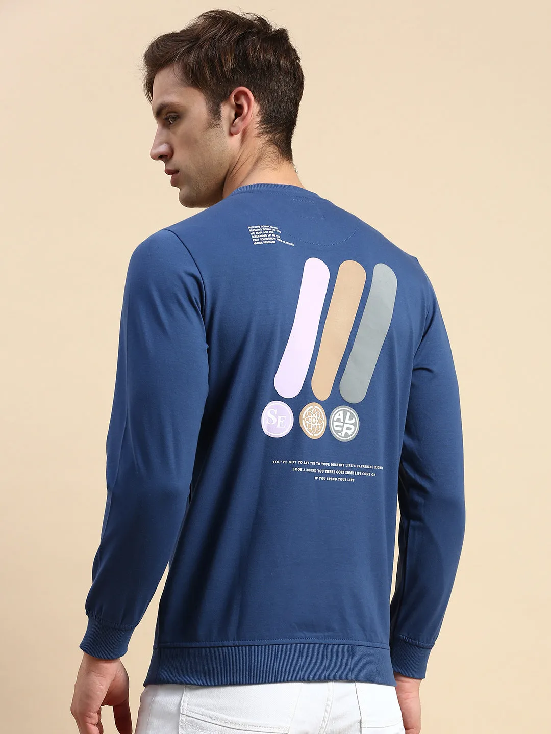 right for beach trips Men's Blue Graphic Printed Sweatshirt