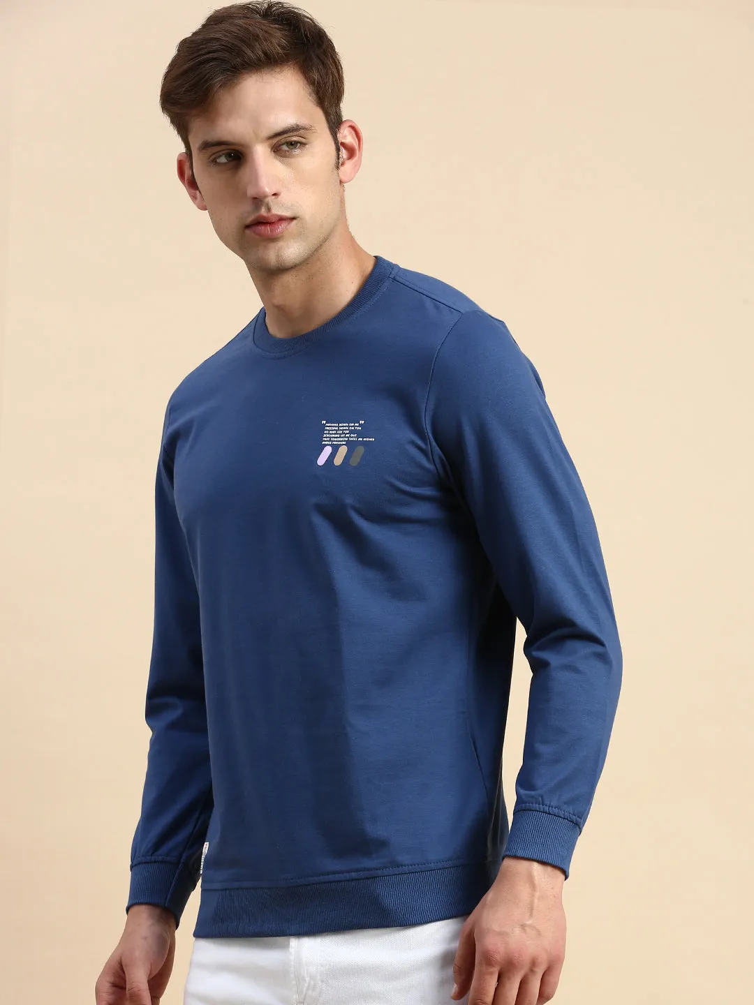 Weekend Sporty Soft Fabric Men's Blue Graphic Printed Sweatshirt