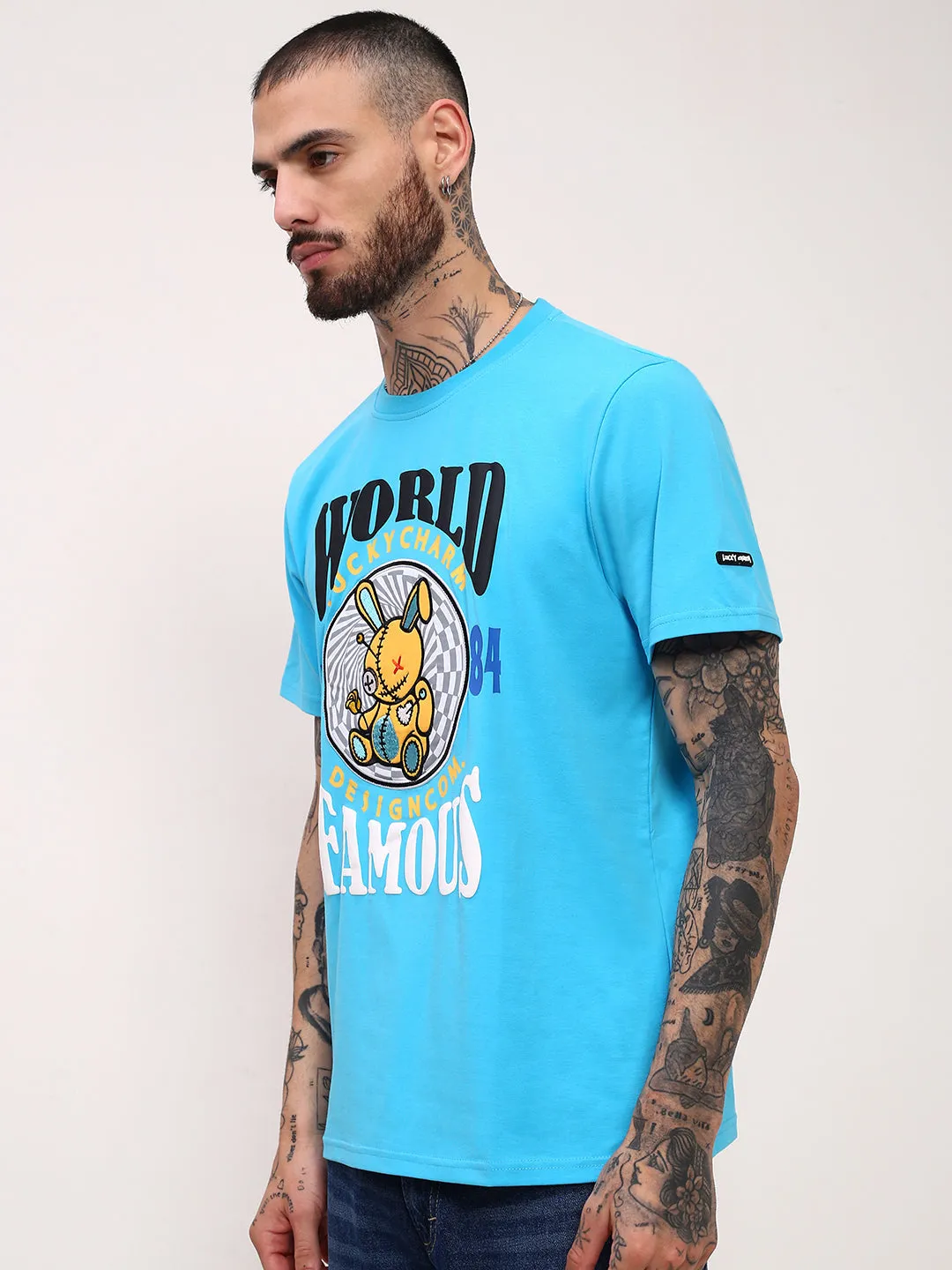 fluffy texture Comfort Apparel Men's Blue Graphic T-Shirt