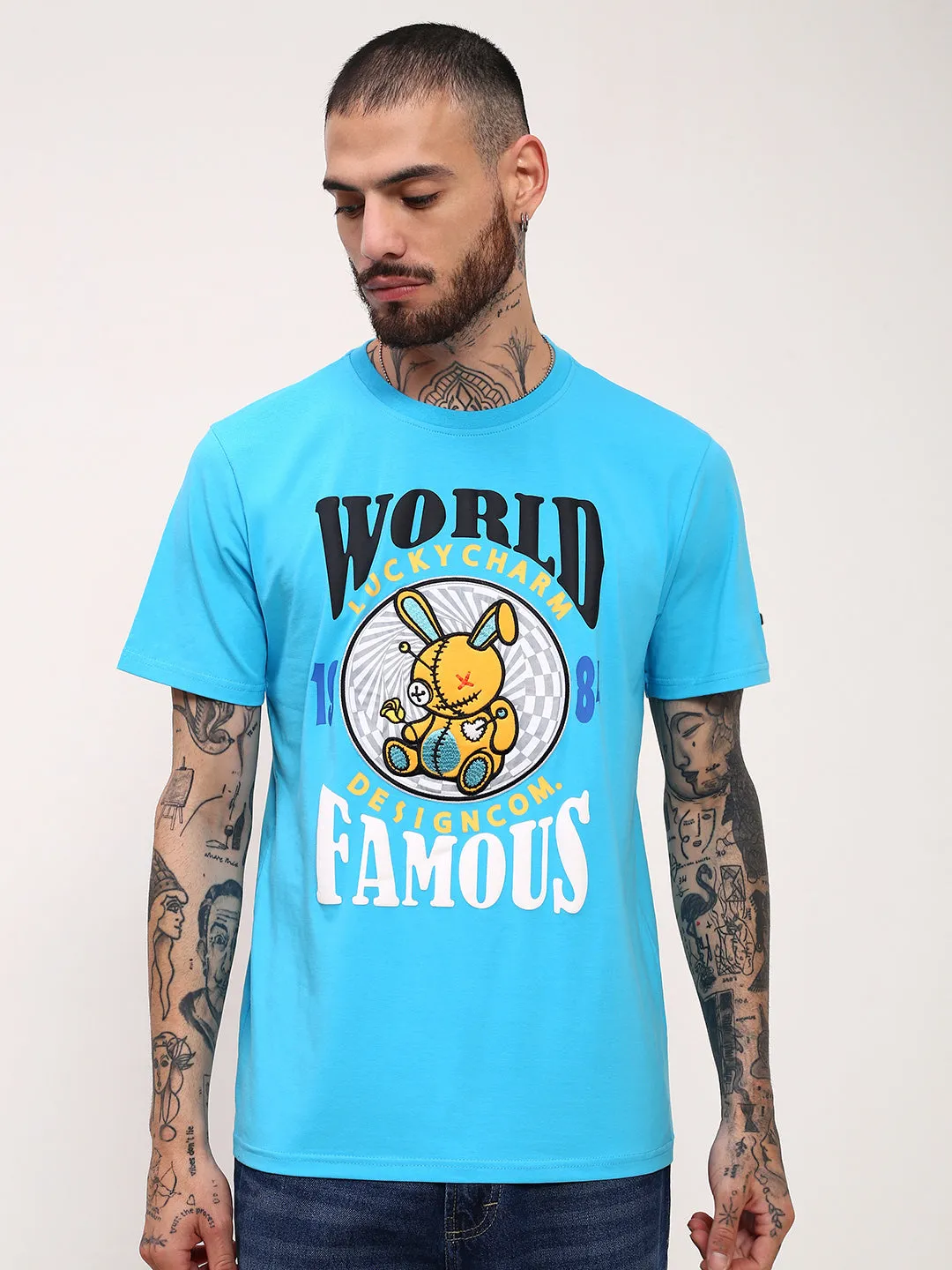 Half sleeve Men's Blue Graphic T-Shirt