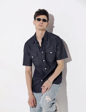 QuickRelease Closures Dream Base Men's Blue Half Sleeve Casual Button-Down Shirt with Chest Pockets