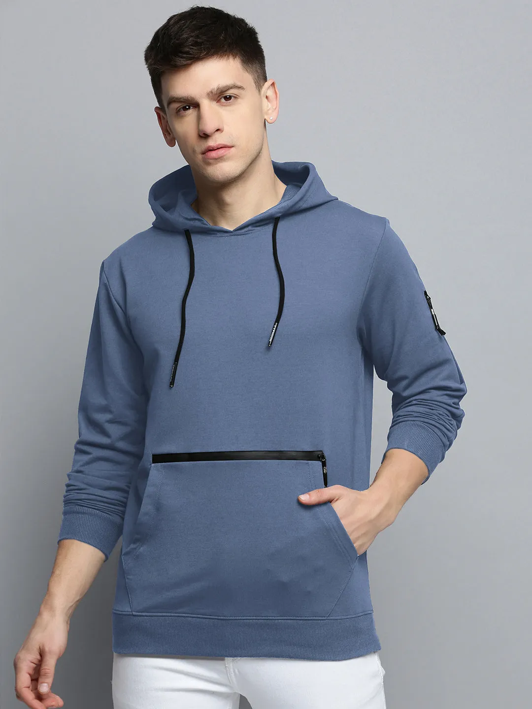 Chill Vibes Men's Blue Hooded Pullover Cotton Sweatshirt