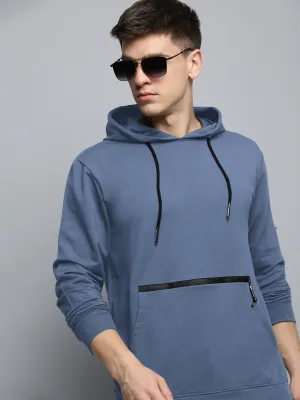 Men's Blue Hooded Pullover Cotton Sweatshirt product marketing Cold Day Wear