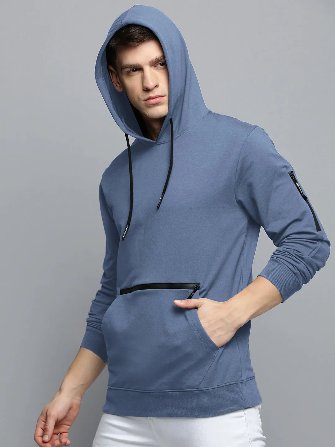 Men's Blue Hooded Pullover Cotton Sweatshirt simple design Cozy Hoodie