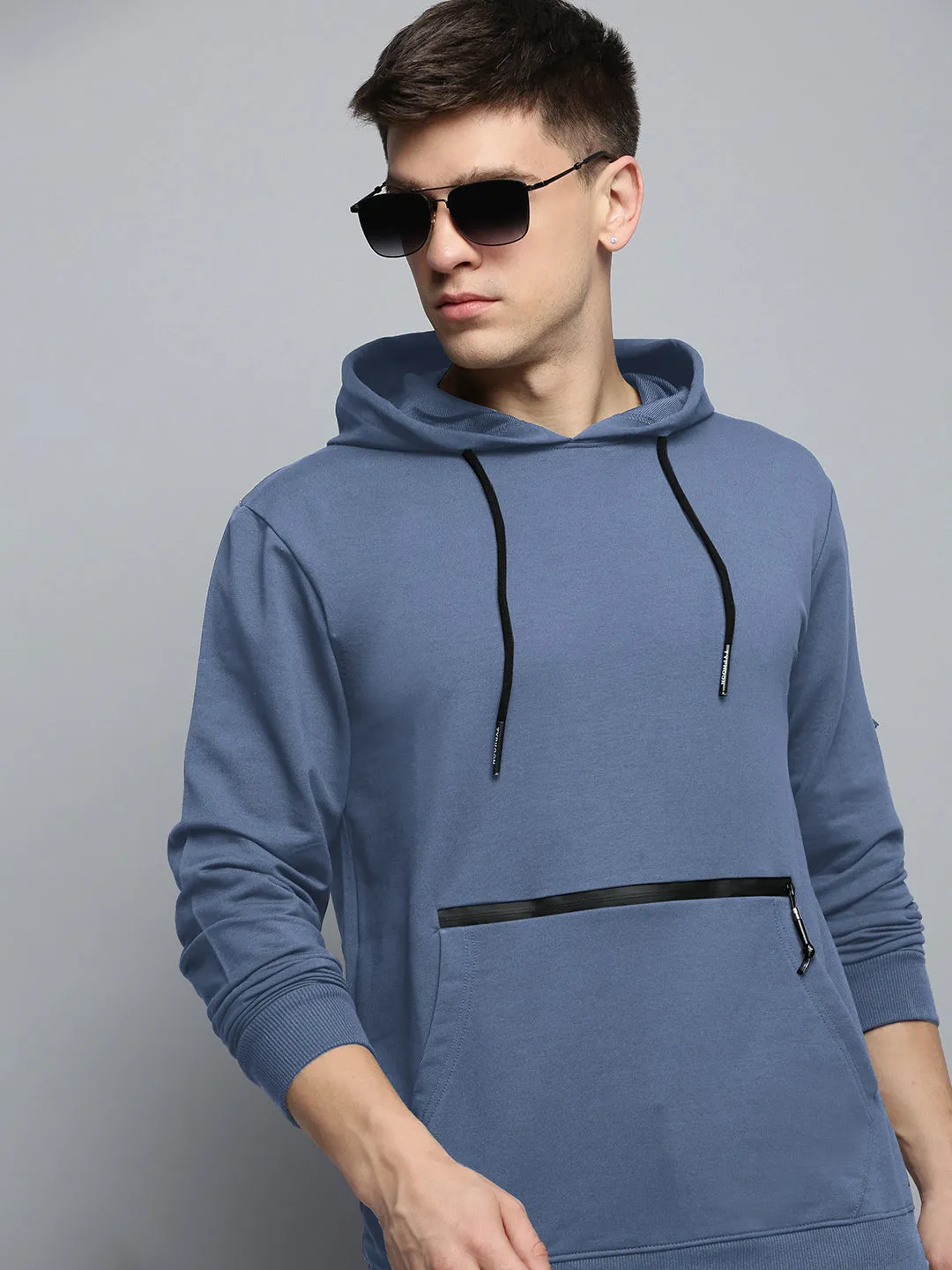 Men's Blue Hooded Pullover Cotton Sweatshirt product marketing Cold Day Wear