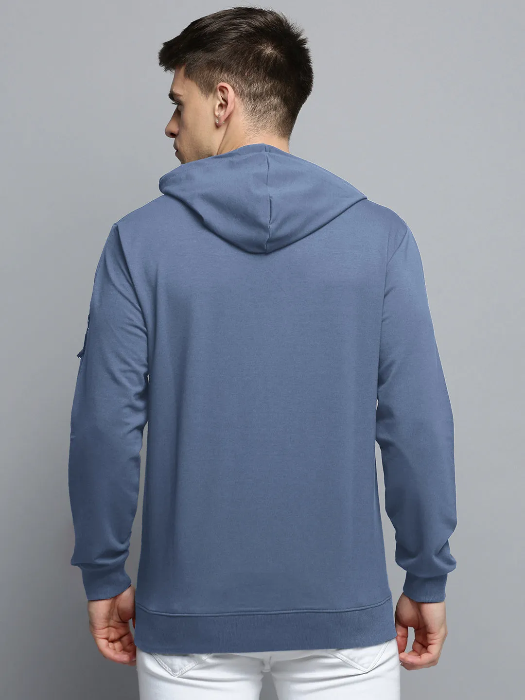 Men's Blue Hooded Pullover Cotton Sweatshirt swimming suitable Silk
