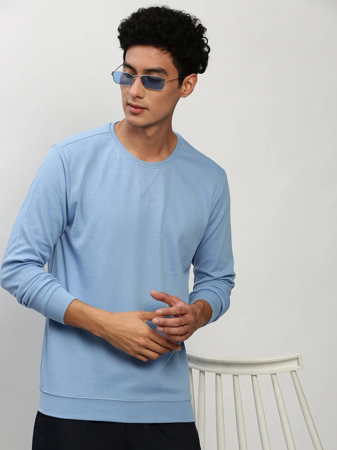 appropriate for hiking casual top Men's Blue Long Sleeves Cotton Pullover