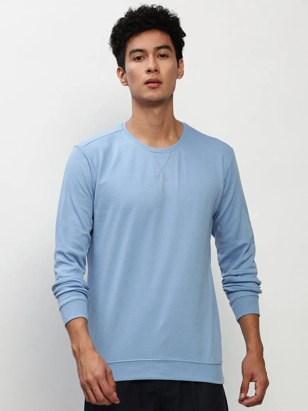 Men's Blue Long Sleeves Cotton Pullover Unique selling points