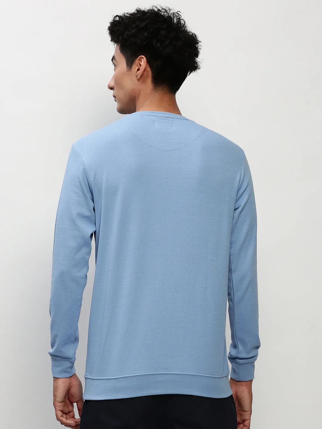 Men's Blue Long Sleeves Cotton Pullover Fashion Comfort