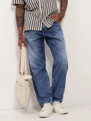 Men's Blue Low-Rise Light Fade Baggy Jeans Sustainable Trend Setter Versatile