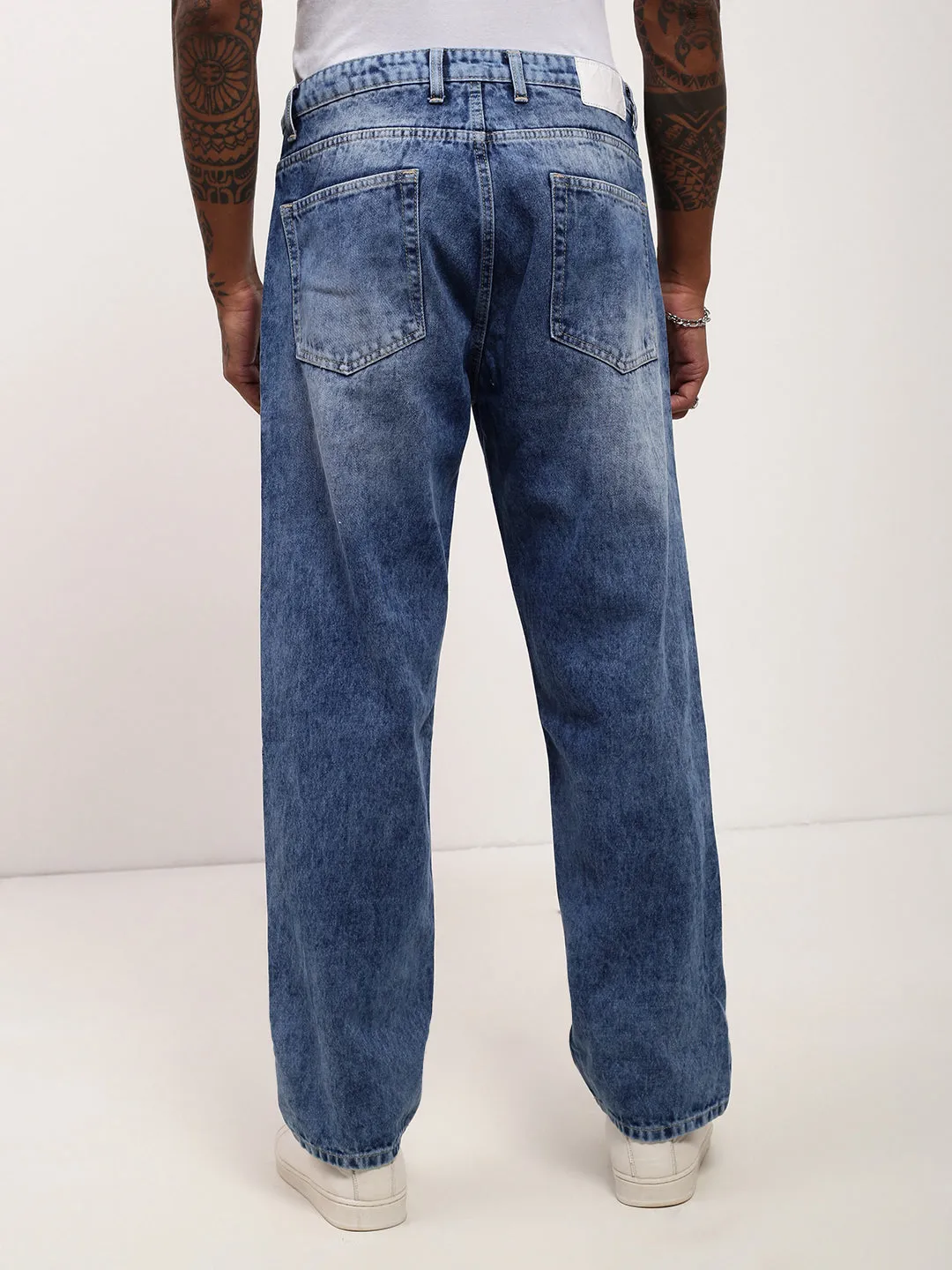 Men's Blue Low-Rise Light Fade Baggy Jeans Casual Option