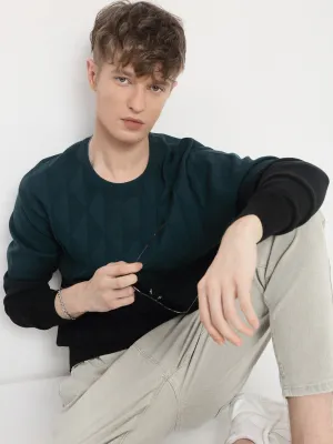 Men's Blue Ombre Textured Sweater Layered Ventilation Design AntiStatic Coating