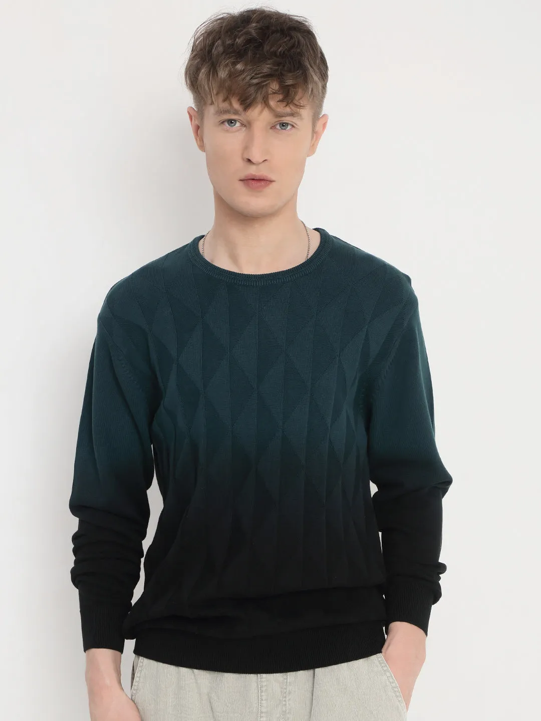 Tailored Silhouette Men's Blue Ombre Textured Sweater