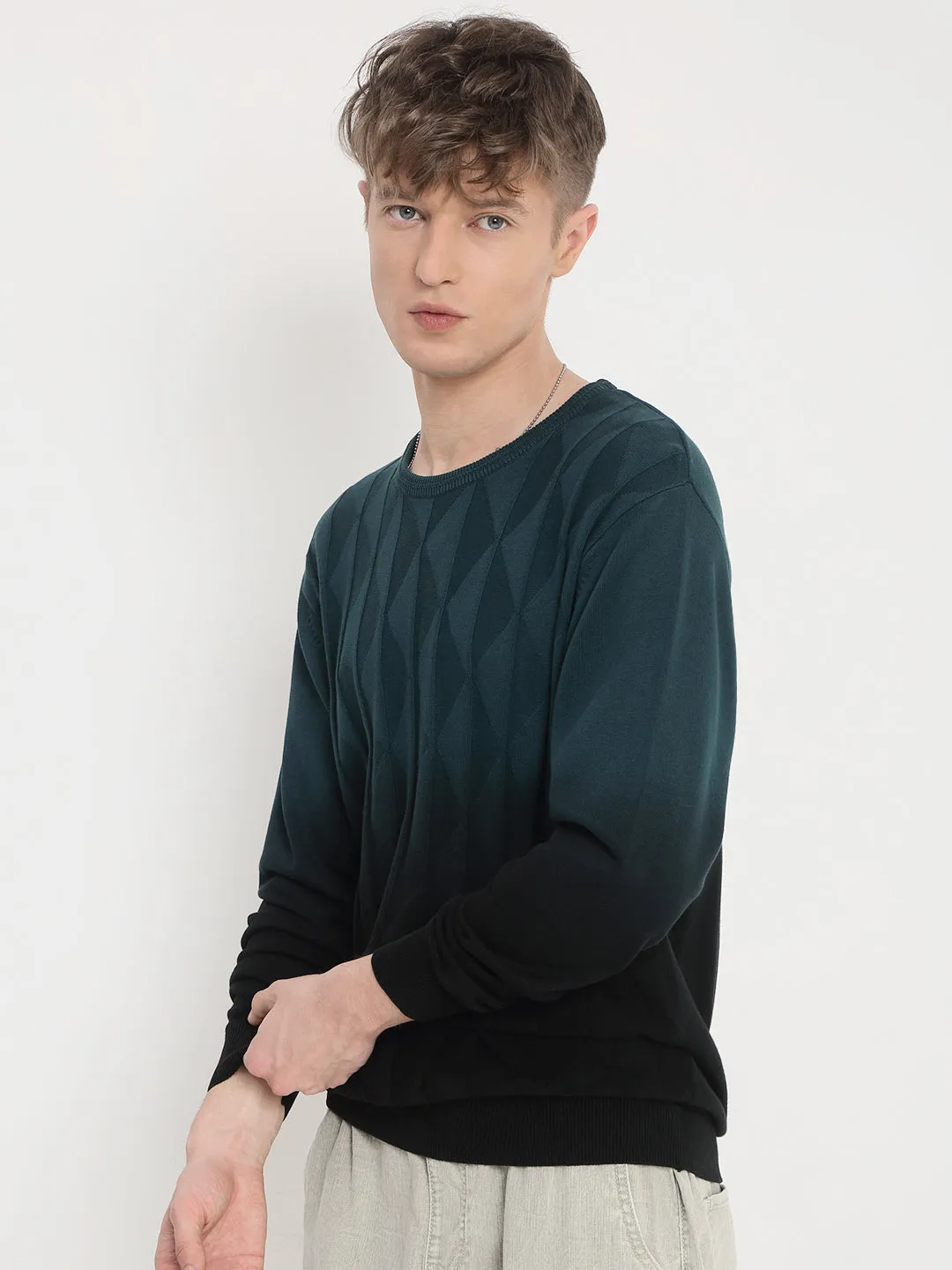 Men's Blue Ombre Textured Sweater Unisex Fit