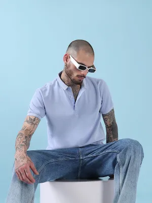 Professional Fit Men's Blue Solid Polo Collar T-Shirt