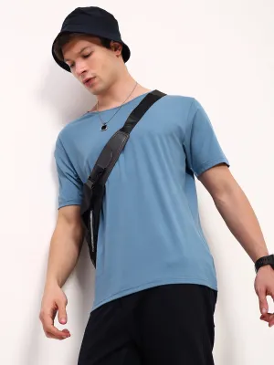 wedding guest wear Men's Blue Solid Round Neck T-Shirt
