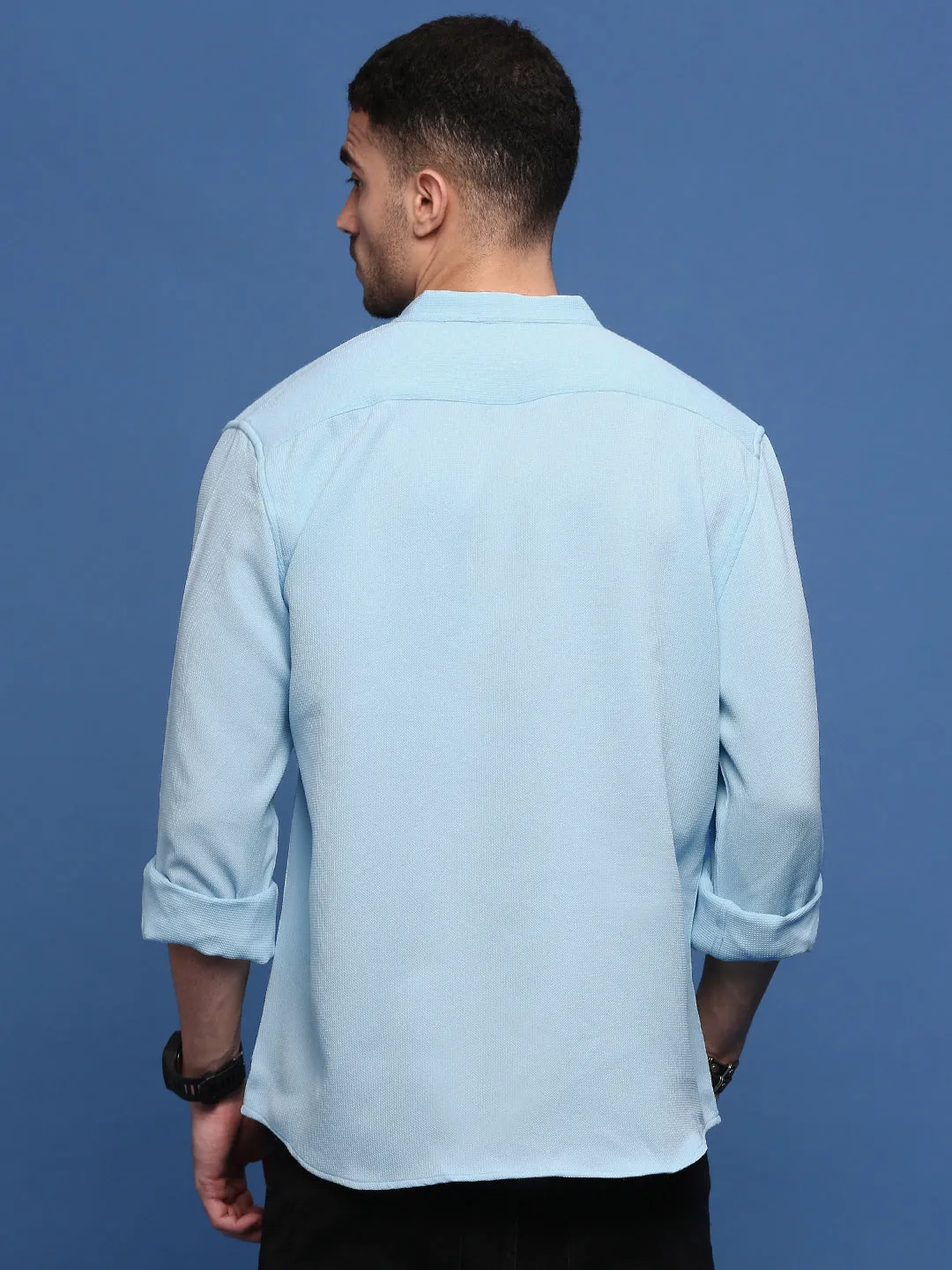 All-Occasion Practical Style Men's Blue Solid Slim Fit Shirt