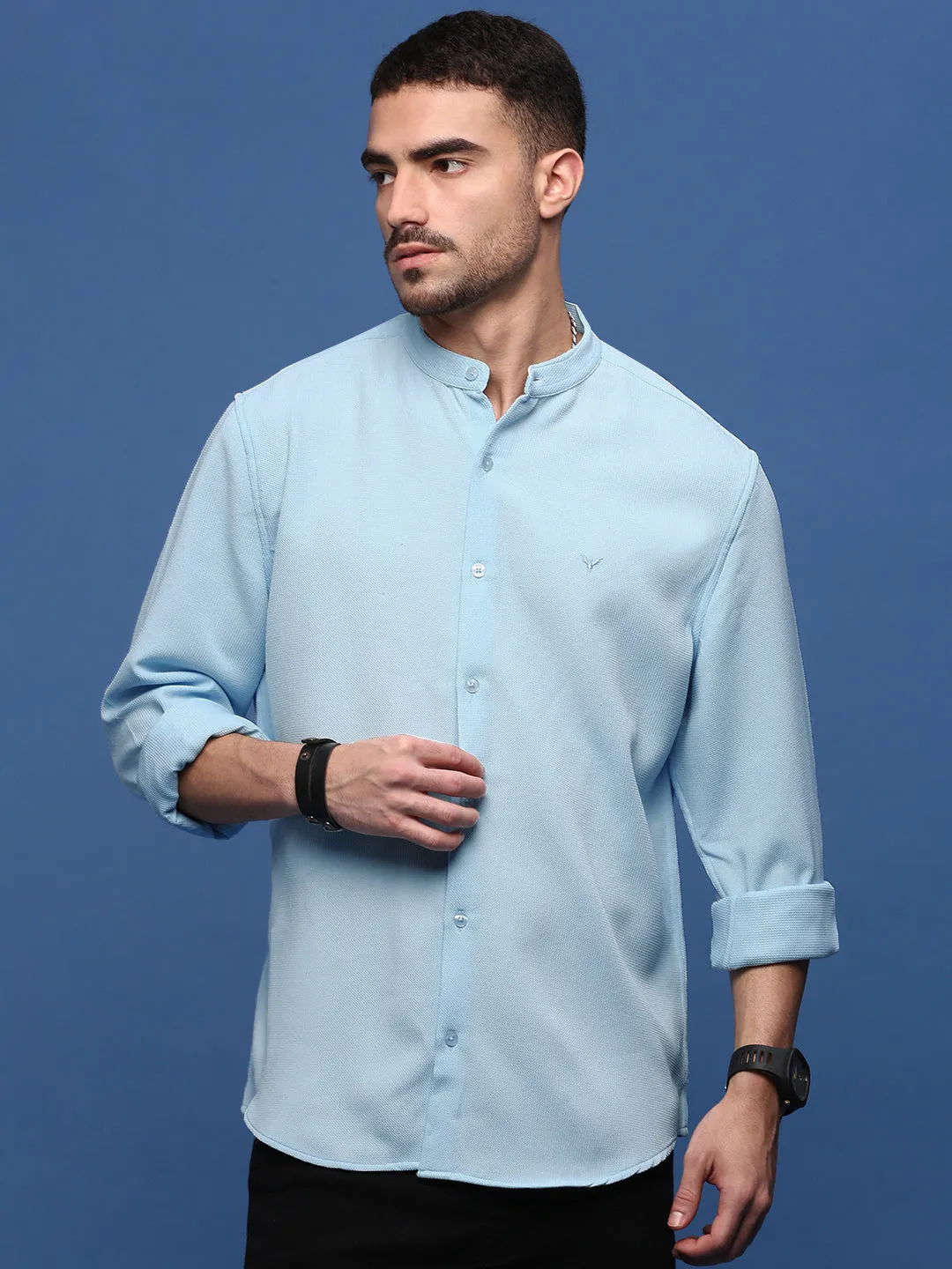 Men's Blue Solid Slim Fit Shirt Recycle Glow