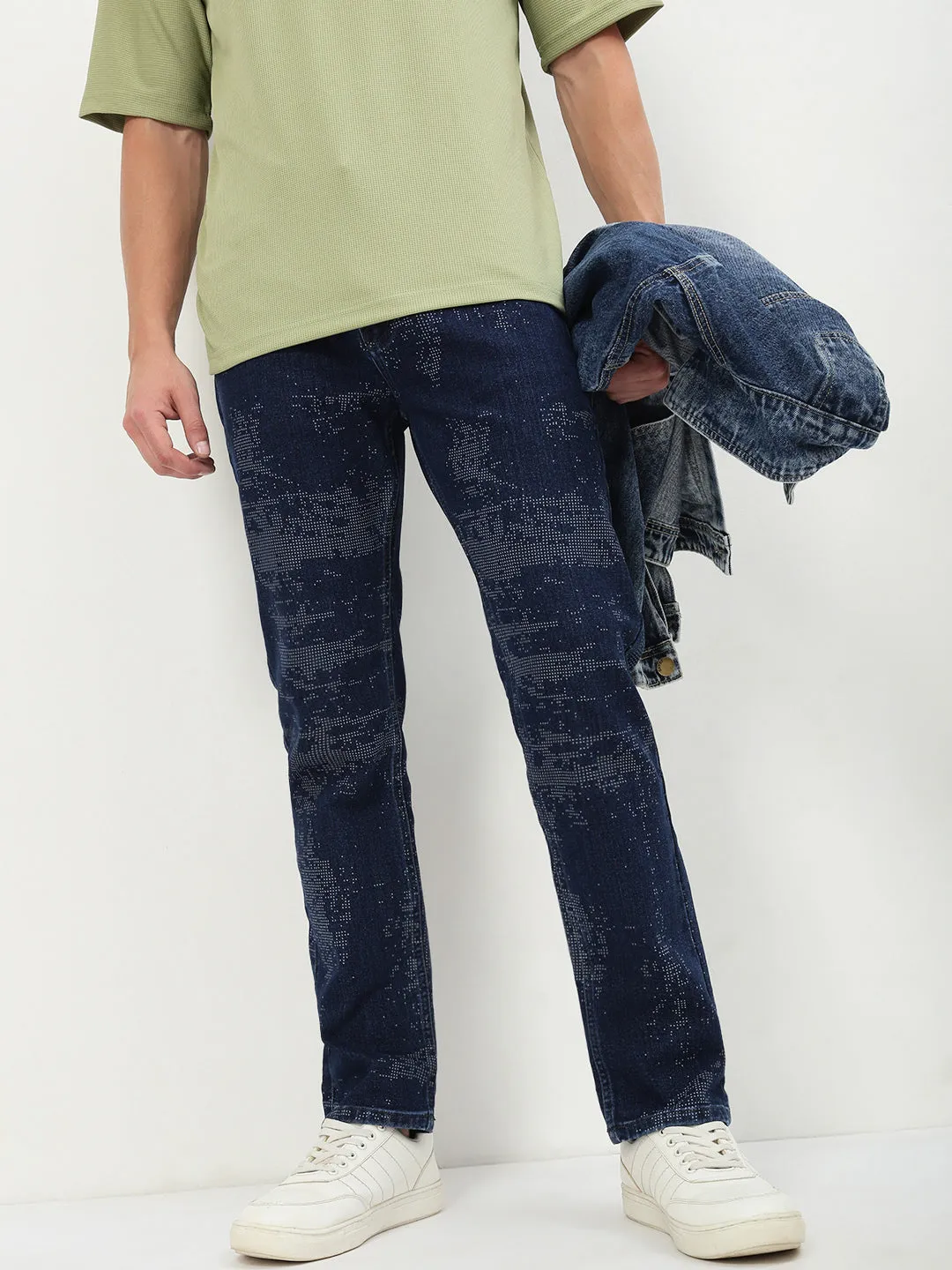 Men's Blue Solid Straight Fit Jeans Clean Base