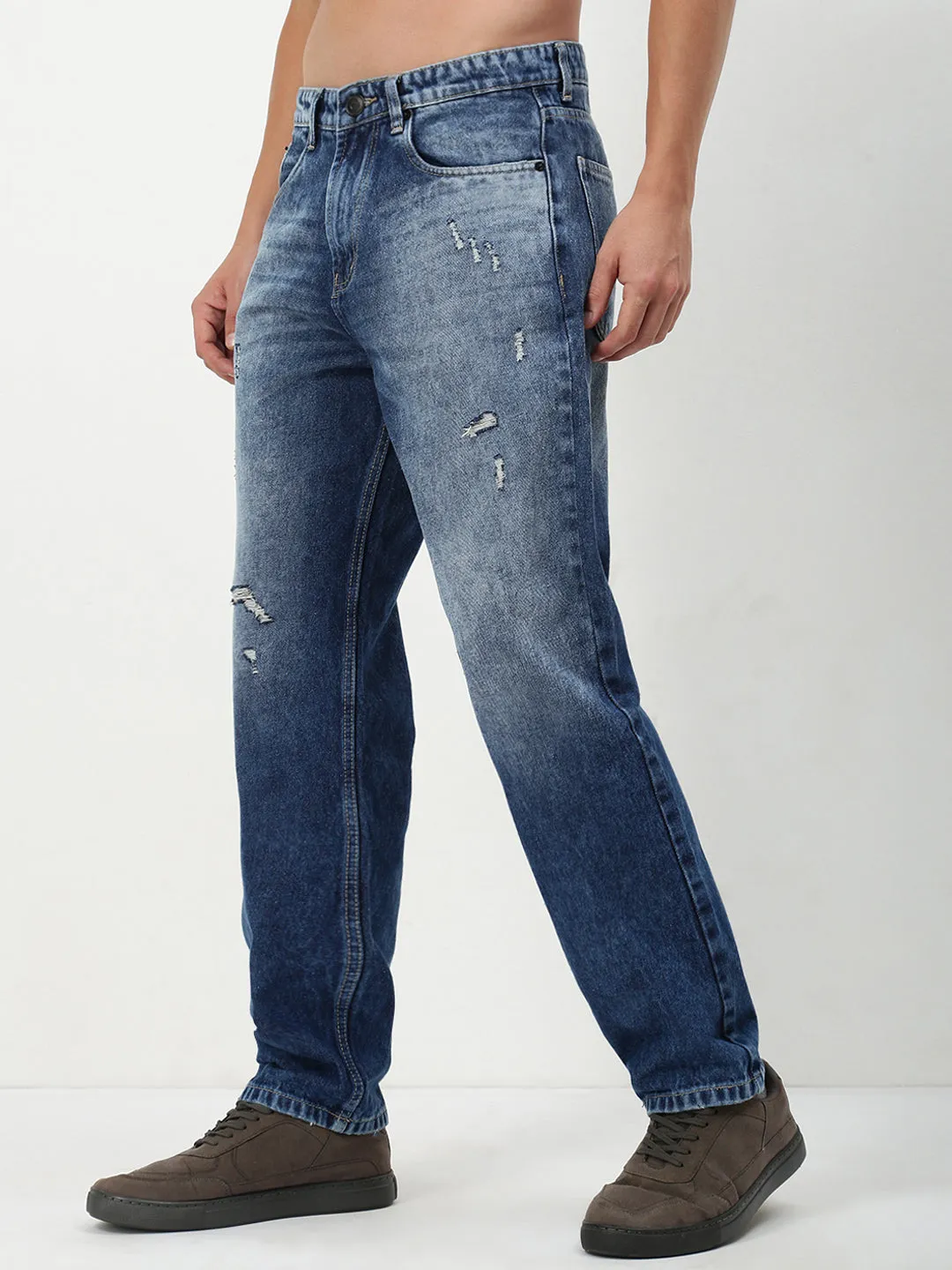 Everyday Outdoor Enthusiast Vibrant Men's Blue Solid Straight Fit Jeans