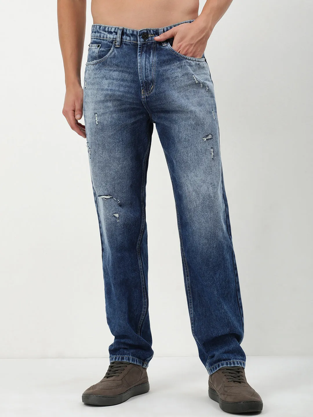 Men's Blue Solid Straight Fit Jeans Base Wear Clean Fashion