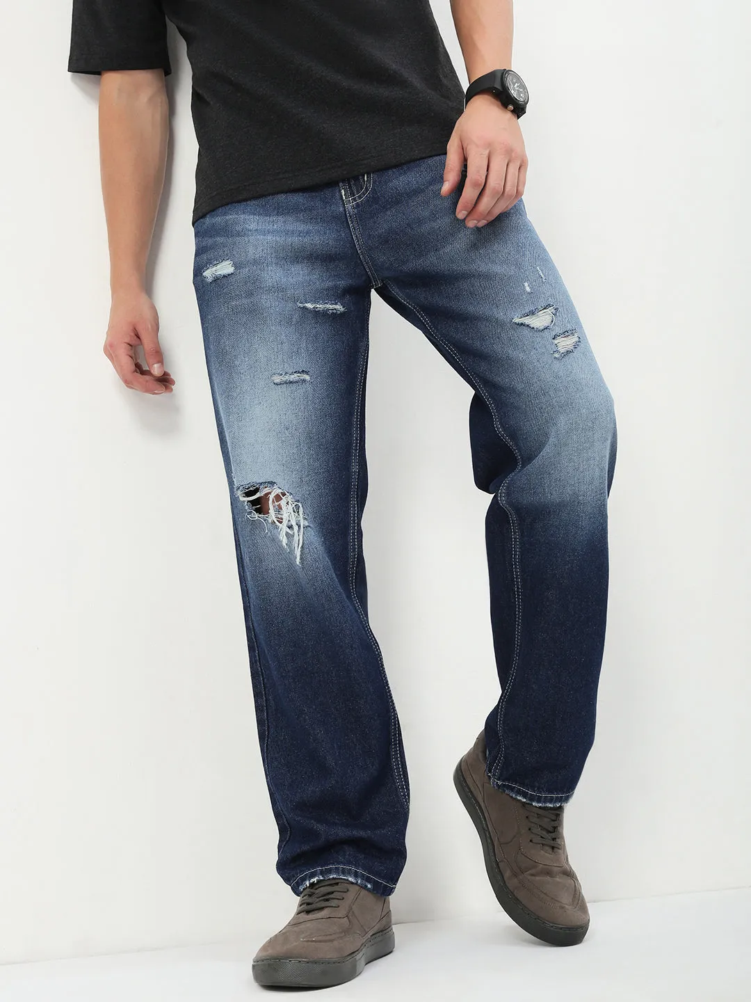 Weekend Vibes Men's Blue Solid Straight Fit Jeans