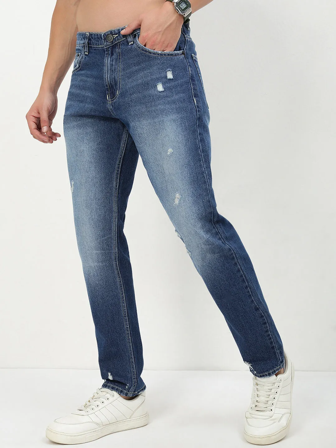 Outfit Ideas Men's Blue Solid Straight Fit Jeans