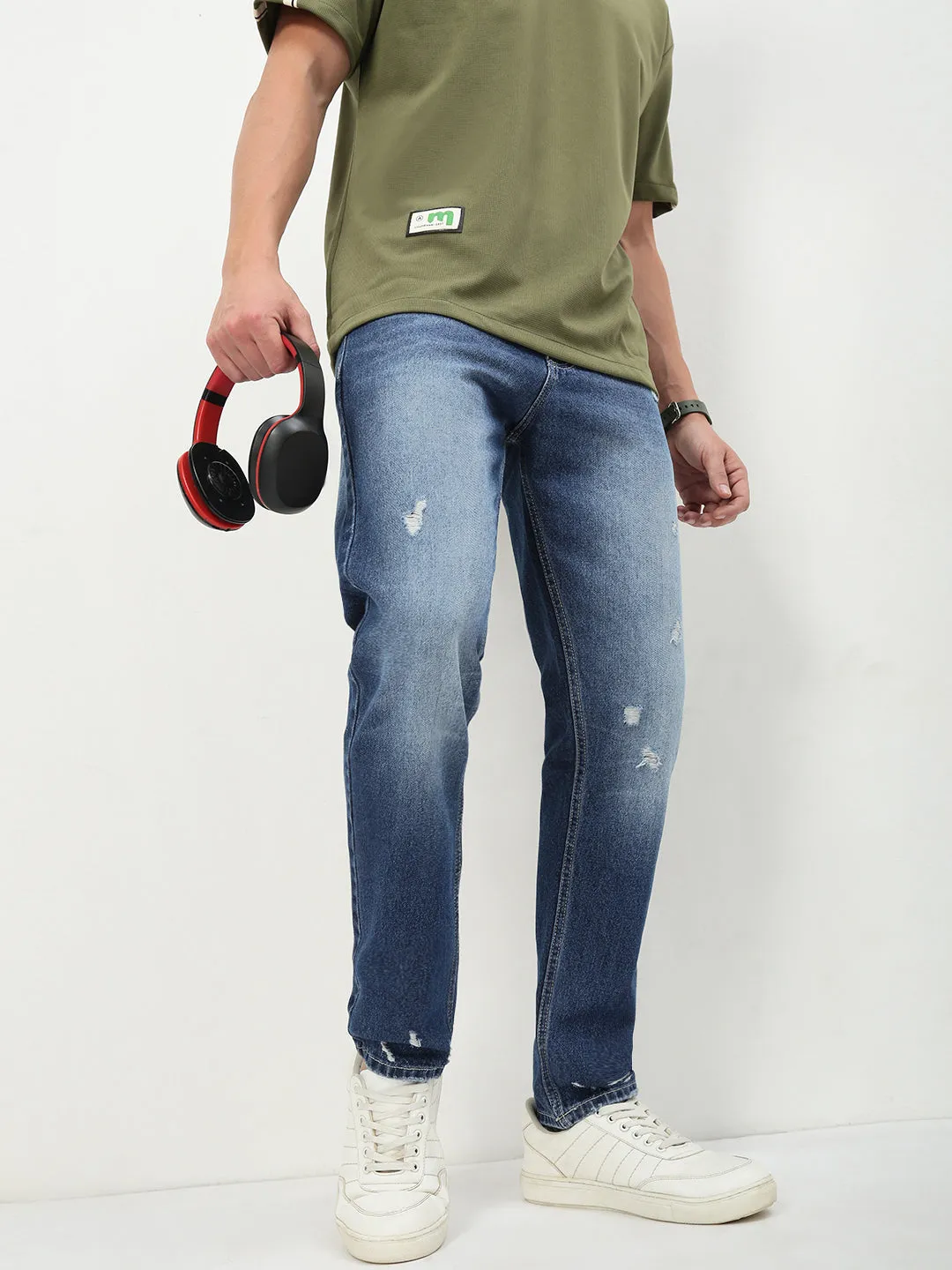 Soft Road Trip Youth Style Men's Blue Solid Straight Fit Jeans