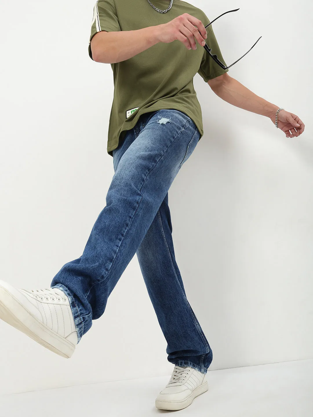 Men's Blue Solid Straight Fit Jeans Weekend Getaway Outdoor Adventure Picnic Style Quick Drying Fabric